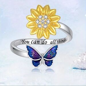 Sunflower & Butterfly Adjustable Ring-NEW